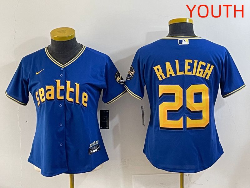 Youth 2025 Seattle Mariners 29 Raleigh Blue City Edition Nike MLB Jersey style 1